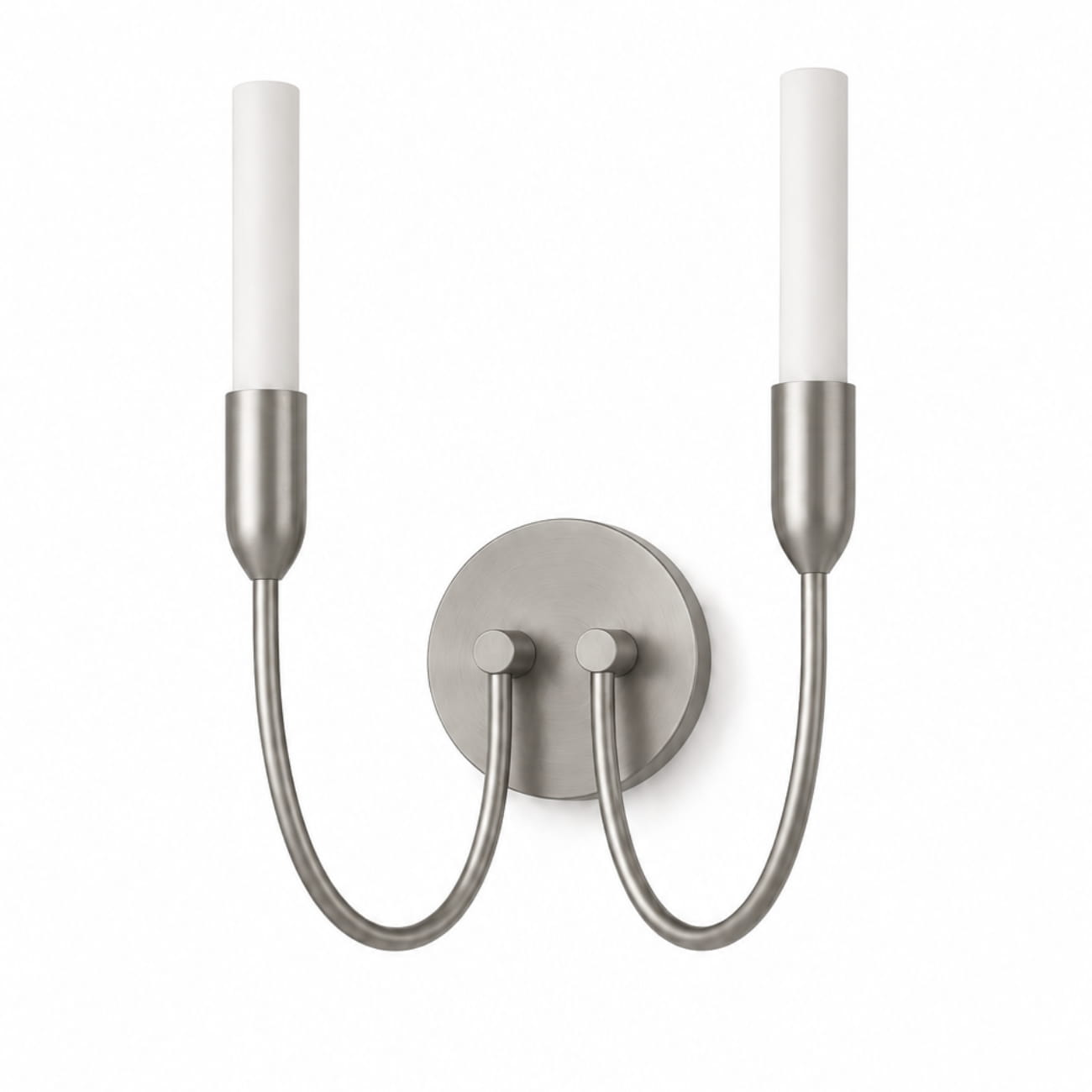 argust nickel wall lamp, 2 light, steel, white glass shades, 21cm wide argust nickel wall lamp, 2 light, steel, white glass shades, 21cm wide