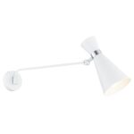 Luke  White Extended Wall Light, Adjustable Shade, Chrome Detail, 1 Lamp