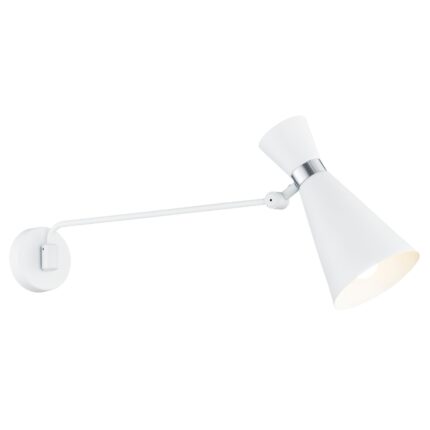 luke white extended wall light, adjustable shade, chrome detail, 1 lamp