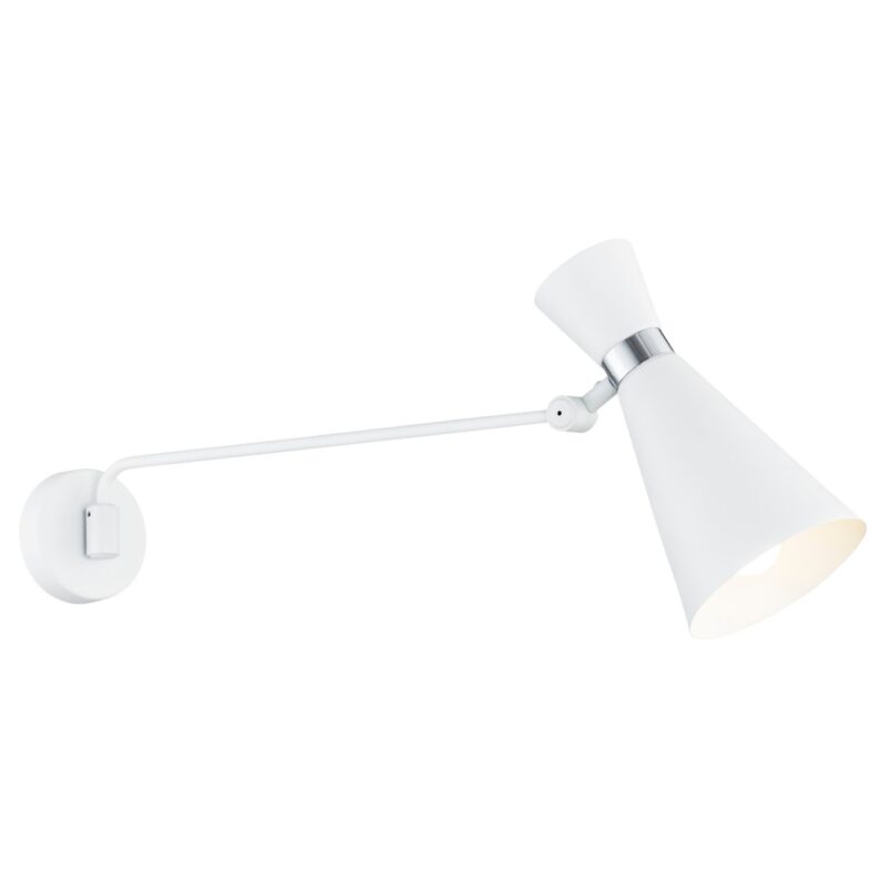 luke white extended wall light, adjustable shade, chrome detail, 1 lamp