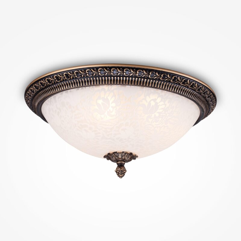 pascal bronze ceiling light, flush fitting, 3 light, metal, glass, 37cm wide