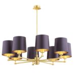 Ceton 8 Light Chandelier, Brass, Plum Purple Fabric Shades, 84cm Width