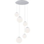 Tica Tiered Multi-Drop Pendant Lamp, 6 Lights, Polished Chrome, Opal Glass, 55.5cm Width