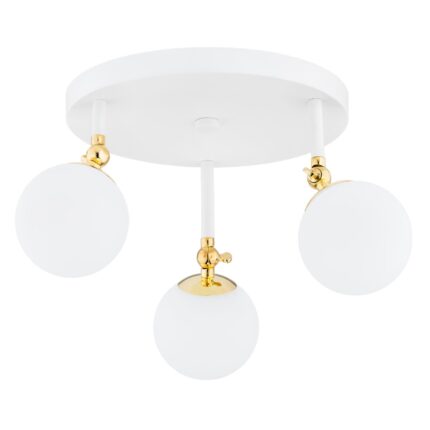 tina ip44 ceiling light, 3 lamp, white & brass, opal glass, 35cm wide