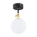 Tina Single Ceiling Light, Black & Brass, Opal Glass Globe, 12cm Width