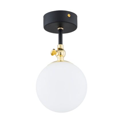 tina single ceiling light, black & brass, opal glass globe, 12cm width