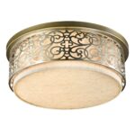 Venera Flush Ceiling Lamp, 5 Light, Brass, Beige Fabric Shade, 50cm Wide