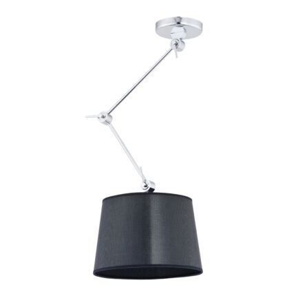 zak adjustable pendant lamp, black shade, chrome finish, 40cm width