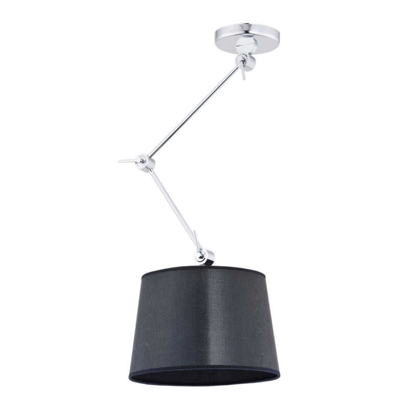 zak adjustable pendant lamp, black shade, chrome finish, 40cm width