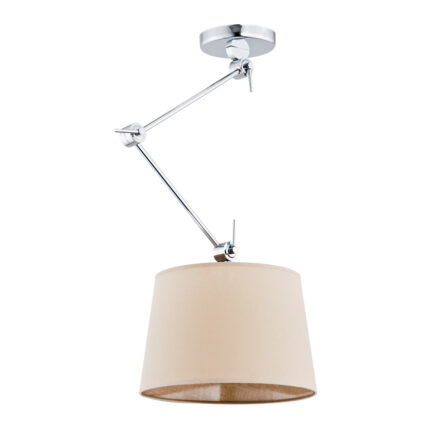 zak adjustable pendant light, beige shade, chrome finish, 40cm width