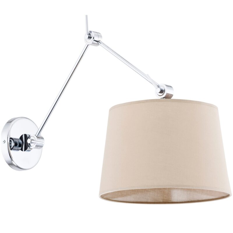 zak extendable wall lamp, chrome, beige fabric shade, 30cm width