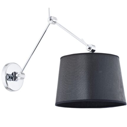 zak extendable wall light, chrome, black drum shade, 30cm width