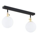 Tina IP44 Linear Ceiling Lamp, 2 Light, Opal Glass, Black & Brass, 43cm Width