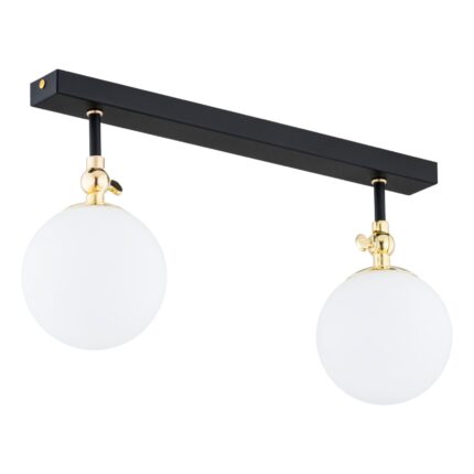 tina ip44 linear ceiling lamp, 2 light, opal glass, black & brass, 43cm width