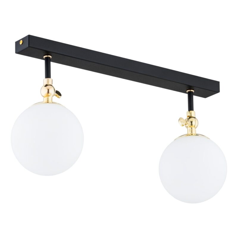 tina ip44 linear ceiling lamp, 2 light, opal glass, black & brass, 43cm width