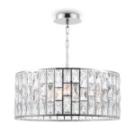 Gelid Round Pendant Light, 4 Lamp, Chrome, Crystal Glass, 50cm Wide