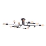 Gilbert 12 Lamp Ceiling Light, Semi Flush, Black Metal, 123cm Length