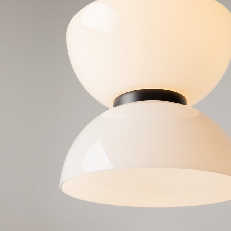 kyoto single pendant light, black & white, glass, metal, 22cm diameter