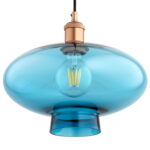 Trisca Blue Glass Pendant Lamp, Copper Steel, 1 Light, 30cm Diameter