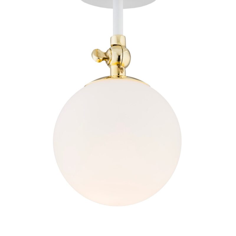 tina 1 light ceiling lamp, white & brass, opal glass globe, 12cm width