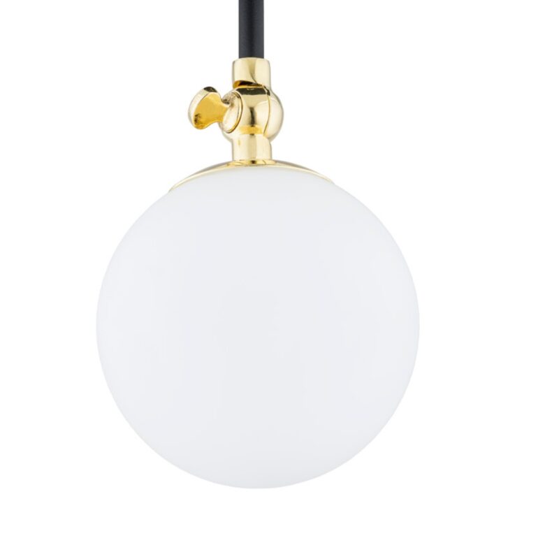tina single ceiling light, black & brass, opal glass globe, 12cm width