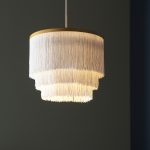 Pellen Pendant Light, White Fringe, Gold Metal, 30cm