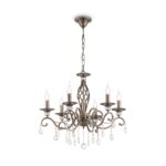 Grace Bronze 6 Arm Chandelier, Metal, Crystal, 63cm Wide