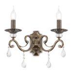 Grace Bronze Wall Lamp, 2 Light, Metal, Crystal, 39cm Wide
