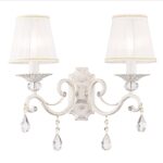Grace 2 Light Wall Lamp, White & Gold Metal, Fabric Shades, 39cm Wide