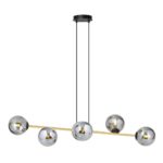 Gravita 6 Lamp Pendant Light, Gold, Grey Glass, 110cm