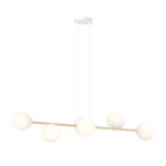Gravita 6 Lamp Pendant Light, Gold, White Glass, 110cm