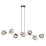 Gravita 8 Light Pendant Lamp, Gold, Grey Glass, 140cm