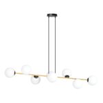 Gravita 8 Lamp Pendant Light, Gold, Black, Opal Glass, 140cm