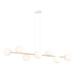 Gravita 8 Light Pendant Lamp, Gold, White Glass, 140cm