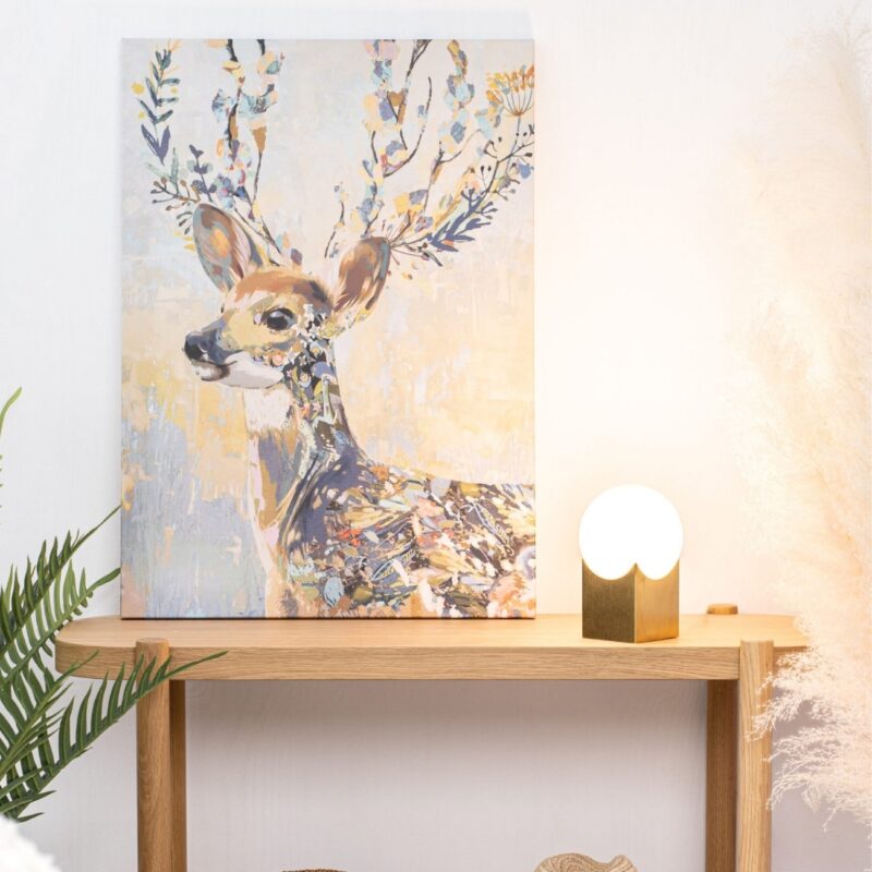 ustin globe table lamp, brushed brass base, opal glass, 12cm width