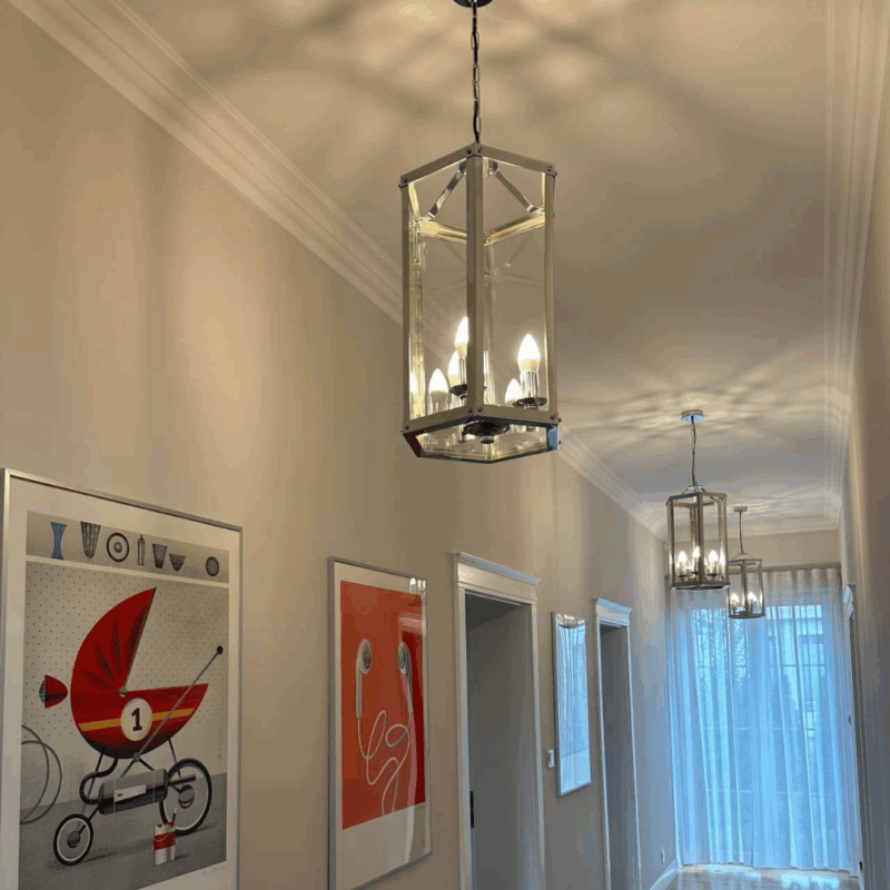 borum lantern pendant light, chrome, clear glass, 30cm