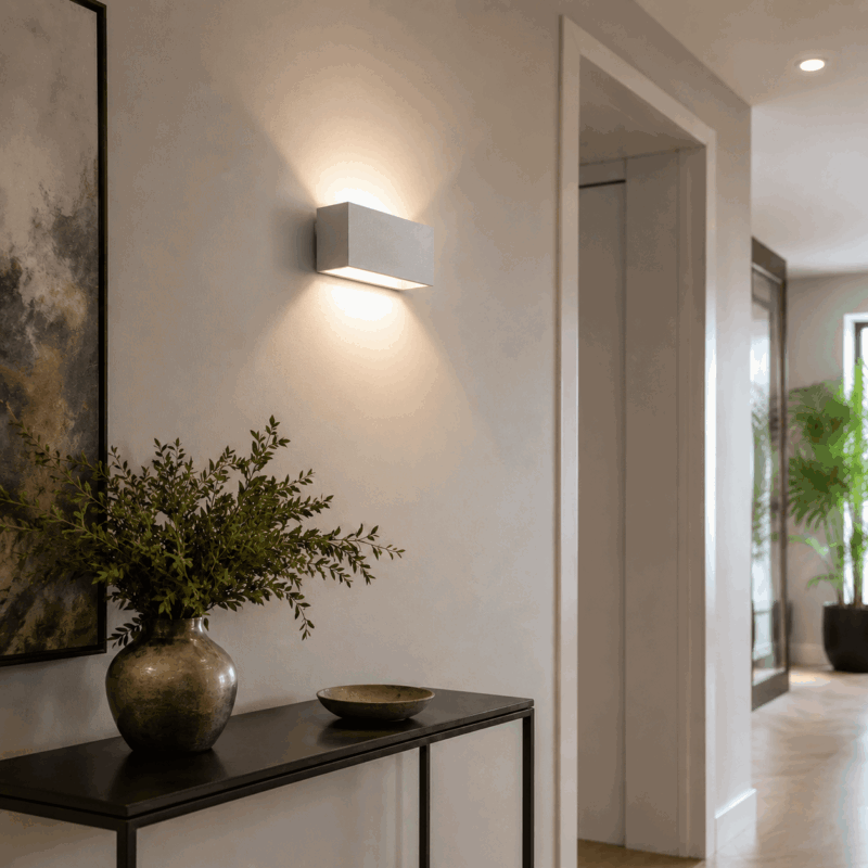 kwad grey rectangle wall light, 2 lamp, metal, 20cm wide