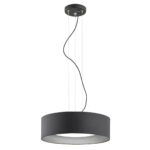 Hito Round Pendant Lamp, Black Drum Shade, Opal Glass, 45cm Width