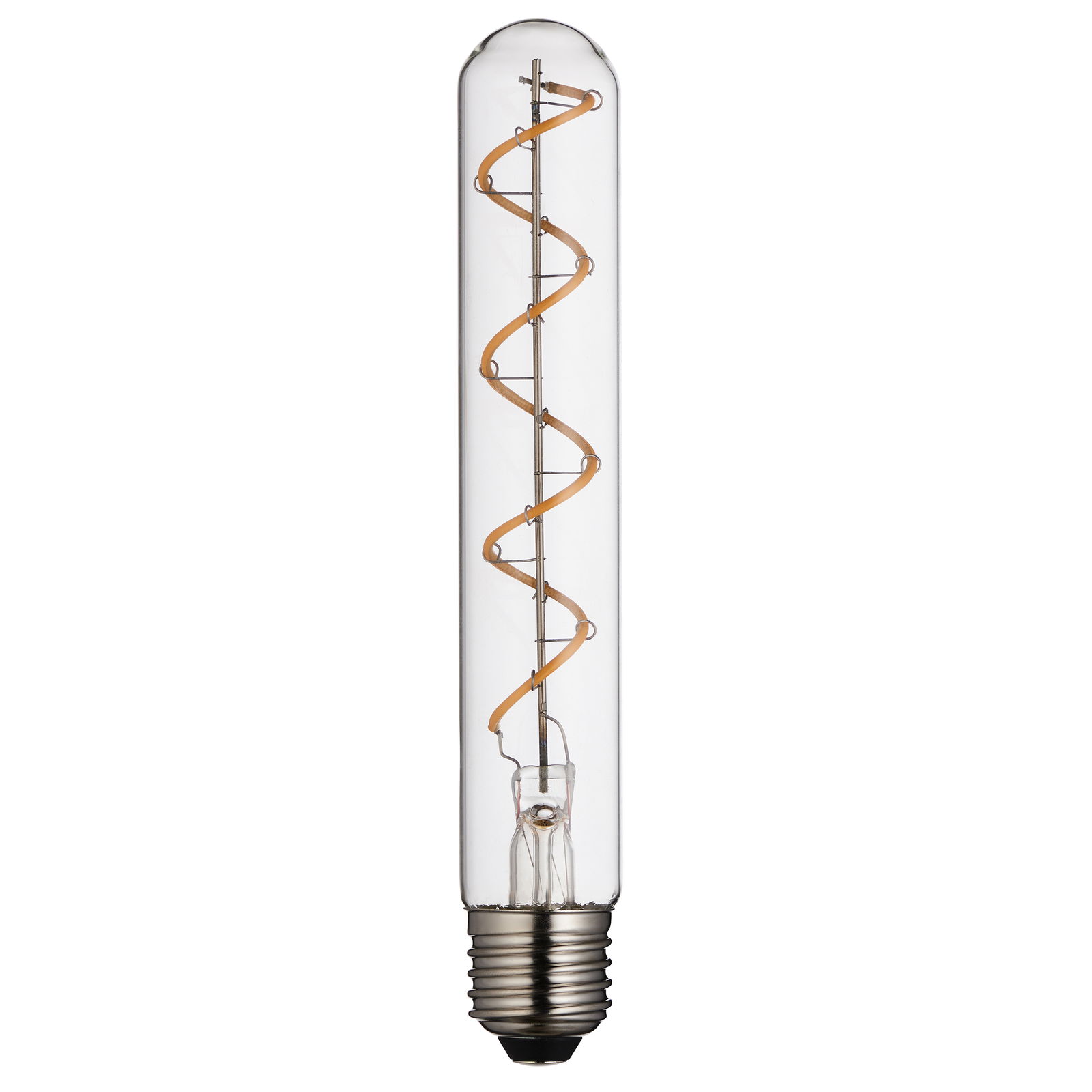 Full front view of the ELG spiral tube e27 led lamp bulb, clear, 4w, dimmable.