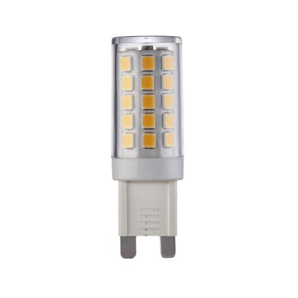 On a white background the g9 led, non dimmable, warm white 3000k, 3.5w switched off.