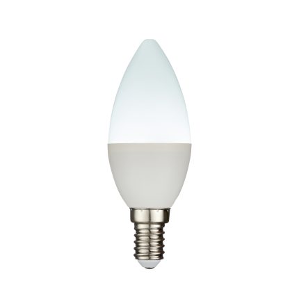 Switched on view of the SL e14 led candle 5w, daylight 6500k, non dimmable.