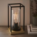 Habeo Table Lamp, Black Frame, Brass Base, Clear Glass