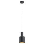 Ines Single Pendant Light, Cylinder, 1 Lamp, Black, Brass, 12cm Width