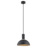 Ines Single Pendant Lamp, Dome, 1 Light, Black, Brass, 22cm Width