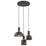 Ines Multi Drop Pendant Lamp, 3 Light, Black, Brass, 40cm Width