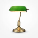 Kiwi Bankers Table lamp, Brass Base, Green Glass Shade, 36cm Height