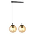Kosmos 2 Light Pendant Lamp, Black Steel, Amber Glass, 40cm