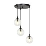 Kosmos Pendant Light, 3 Lamp, Black Suspension, Clear Glass, 40cm