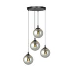 Kosmos 4 Light Pendant Lamp, Muti Drop, Black, Grey Glass, 40cm