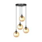 Kosmos Pendant Lamp, 4 Light Multi Drop, Black, Amber Glass, 40cm